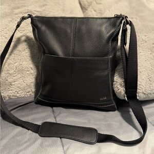 The Sak Black Pebbled Leather Messenger Crossbody